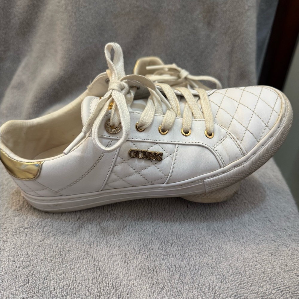 Guess White and Gold Quilted Sneakers